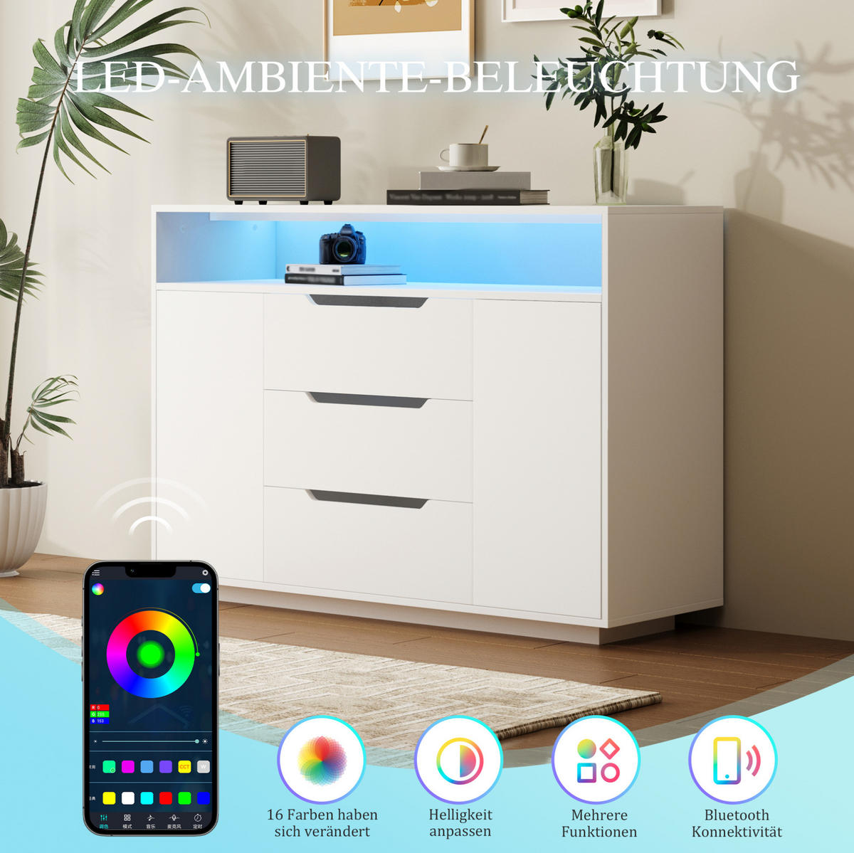 SIDEBOARD 120/40/85 cm Weiß aus Holzwerkstoff mit LED-Beleuchtung - Weiß, Holzwerkstoff (40/85/120cm) - OKMYHOME