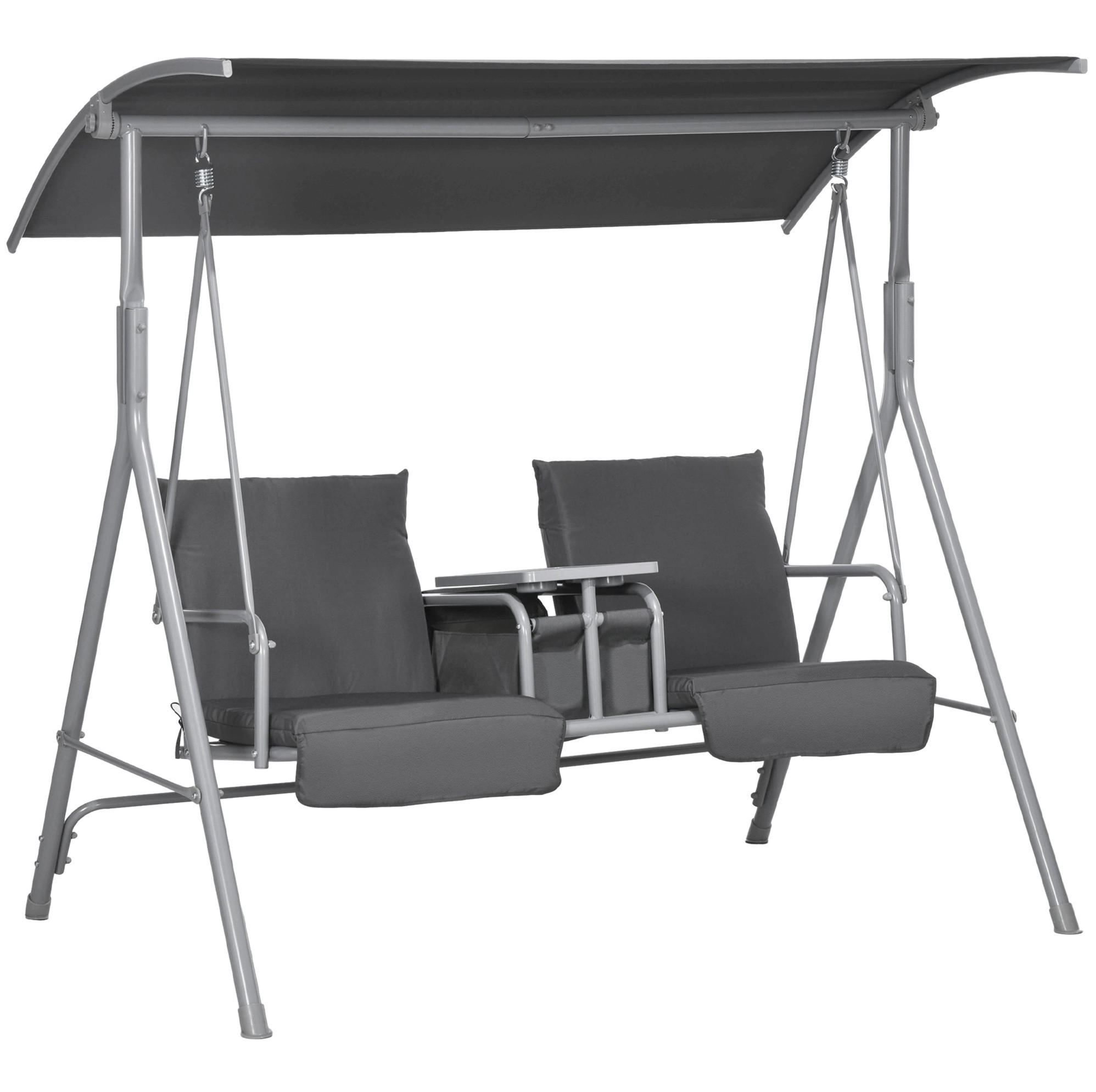 HOLLYWOODSCHAUKEL 175/110/165 cm aus Metall mit Sonnendach, Mitteltisch und gepolsterten Sitzen, Schwarz - Schwarz, Metall (112/158/175cm) - Redom