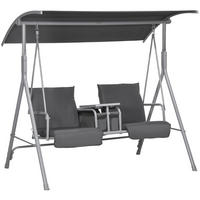 HOLLYWOODSCHAUKEL 175/110/165 cm aus Metall mit Sonnendach, Mitteltisch und gepolsterten Sitzen, Schwarz - Schwarz, Metall (112/158/175cm) - Redom