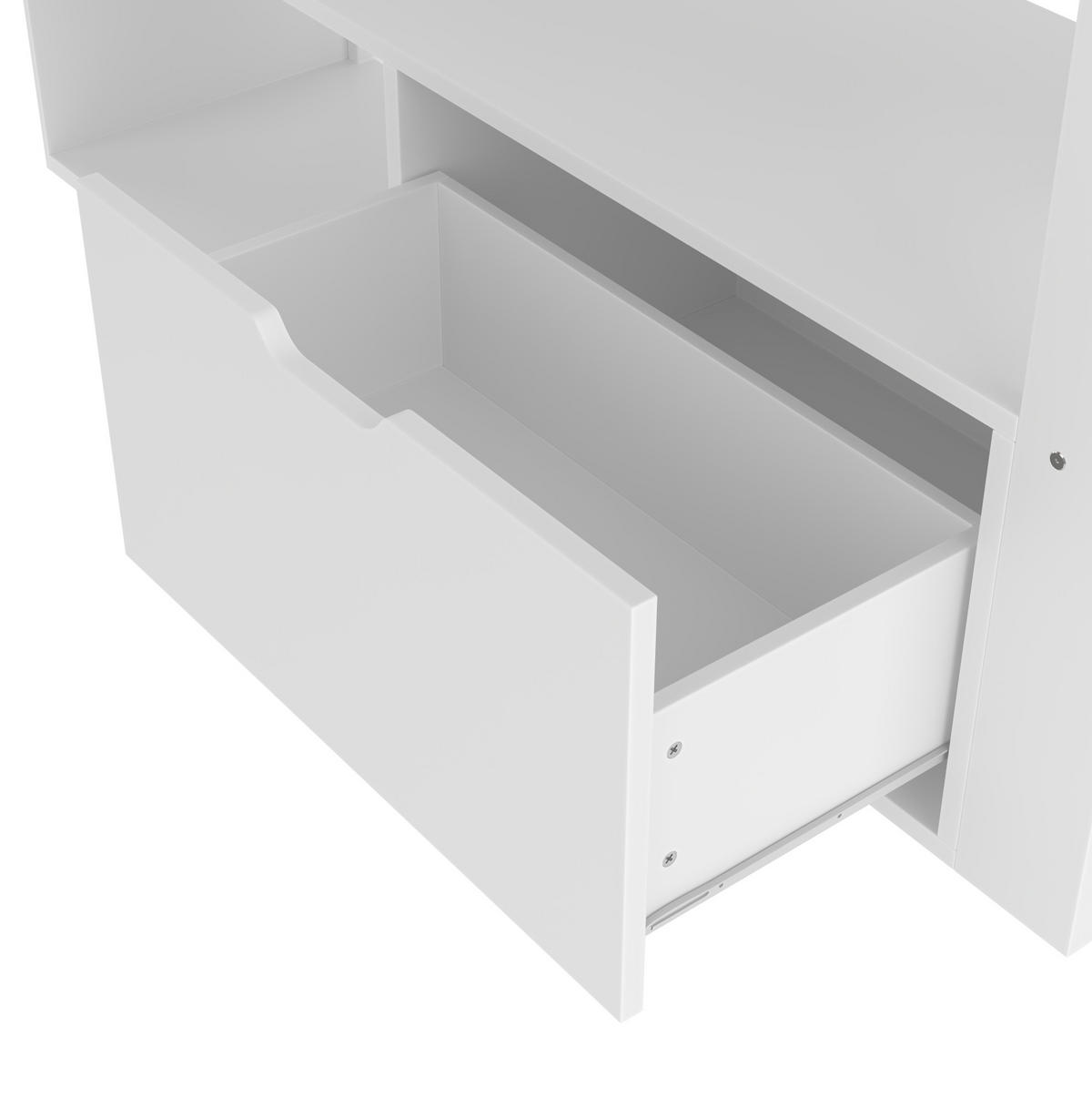 HOCHBETT mit Schreibtisch 140/200 cm in Weiß – mit LED, Regalen und Schublade - Weiß, Holz (140/200cm) - BEAOK