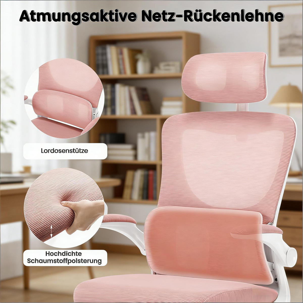 DREHSTUHL ergonomischer Bürostuhl mit hoher Rückenlehne 46-54 cm - Rosa, Leder (69.5/116/62cm) - Gisaae