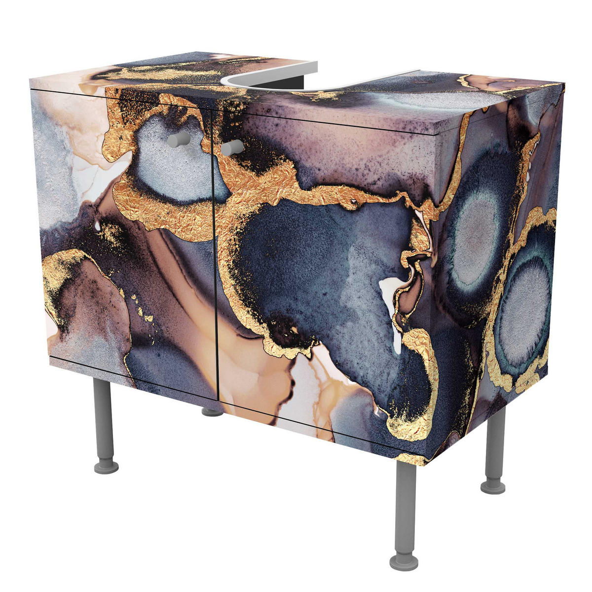 WASCHBECKENUNTERSCHRANK Marmor Aquarell mit Gold 60/55/35 cm - Goldfarben, Holzwerkstoff (60/55/35cm) - Bilderwelten