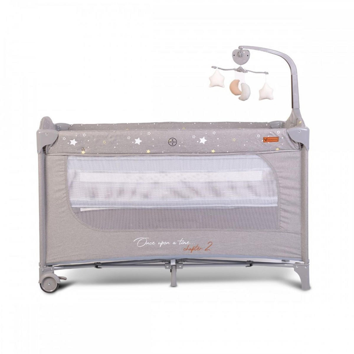 REISEBETT Once upon a time grau 2 Ebenen, Seiteneingang, Matratze, Mobile - Grau, Kunststoff (60/120cm) - Cangaroo