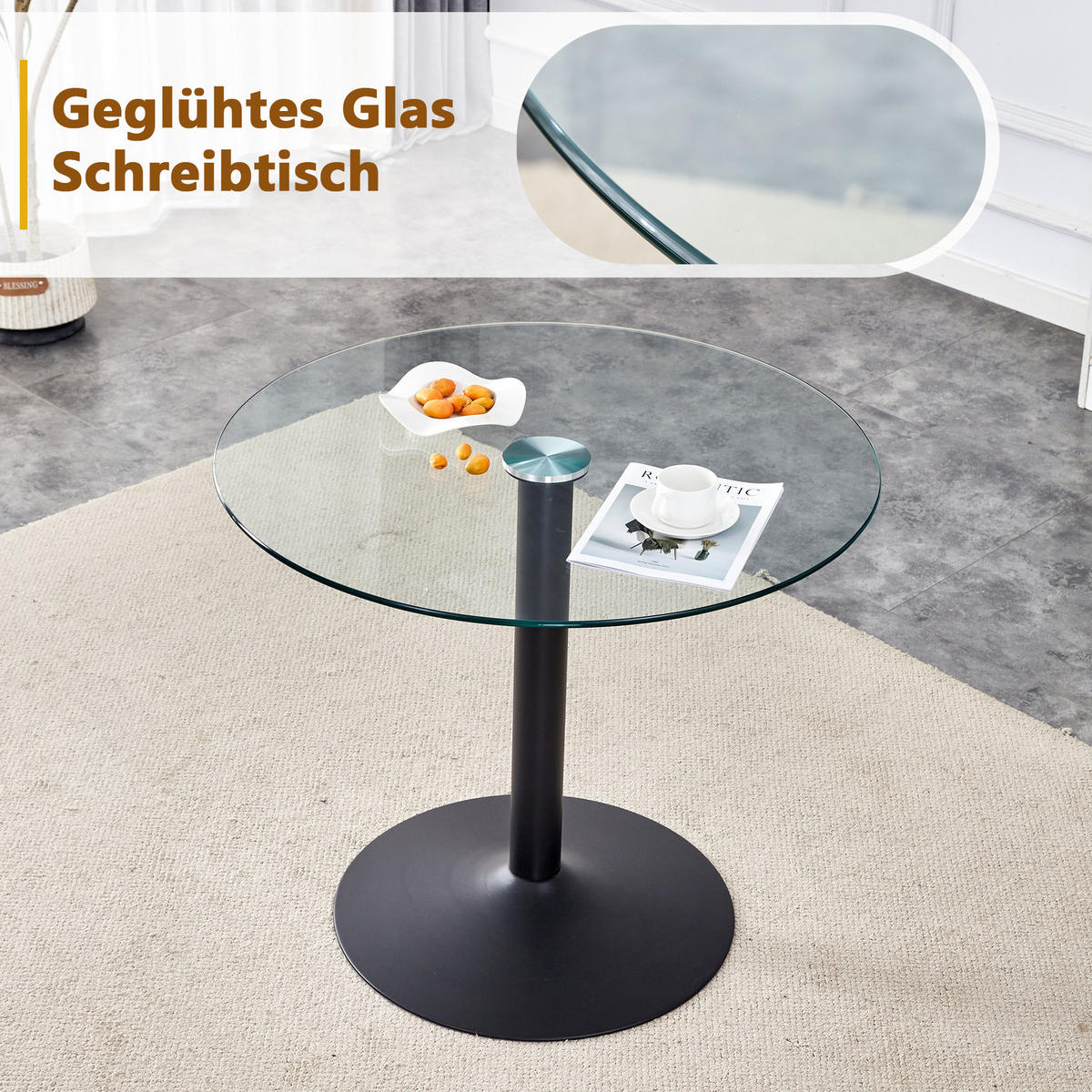 BISTROTISCH aus Glas und Metall 85x85x76 cm Transparent/Schwarz pflegeleicht mit stabilem Rundgestell - Schwarz, Holzwerkstoff (85/85/76cm) - Modfu