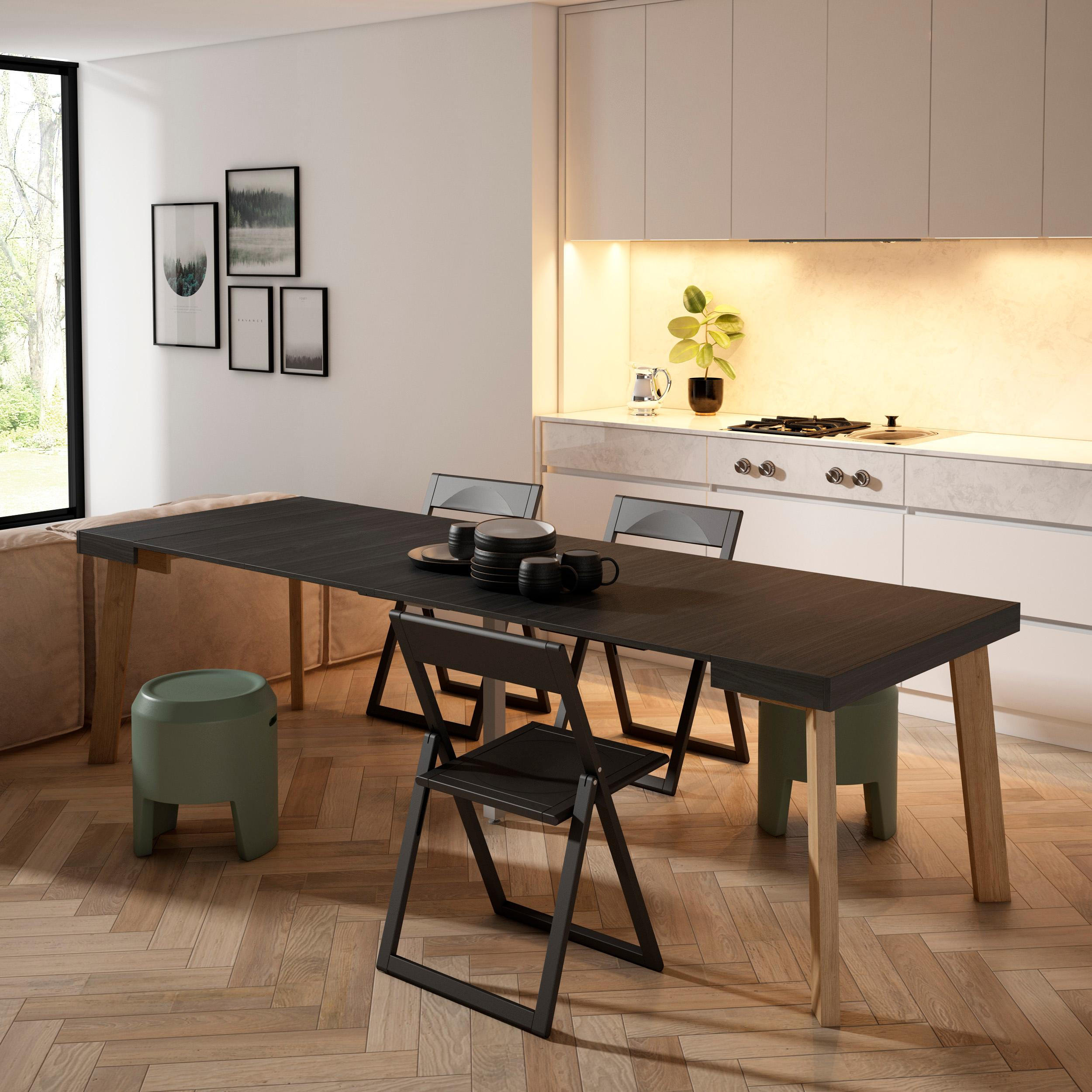 KONSOLENTISCH ausziehbar 58 bis 262cm, für 12 Gäste, schwarz, 90/58/73cm - Schwarz, Holzwerkstoff (90/262/73cm) - Skraut Home