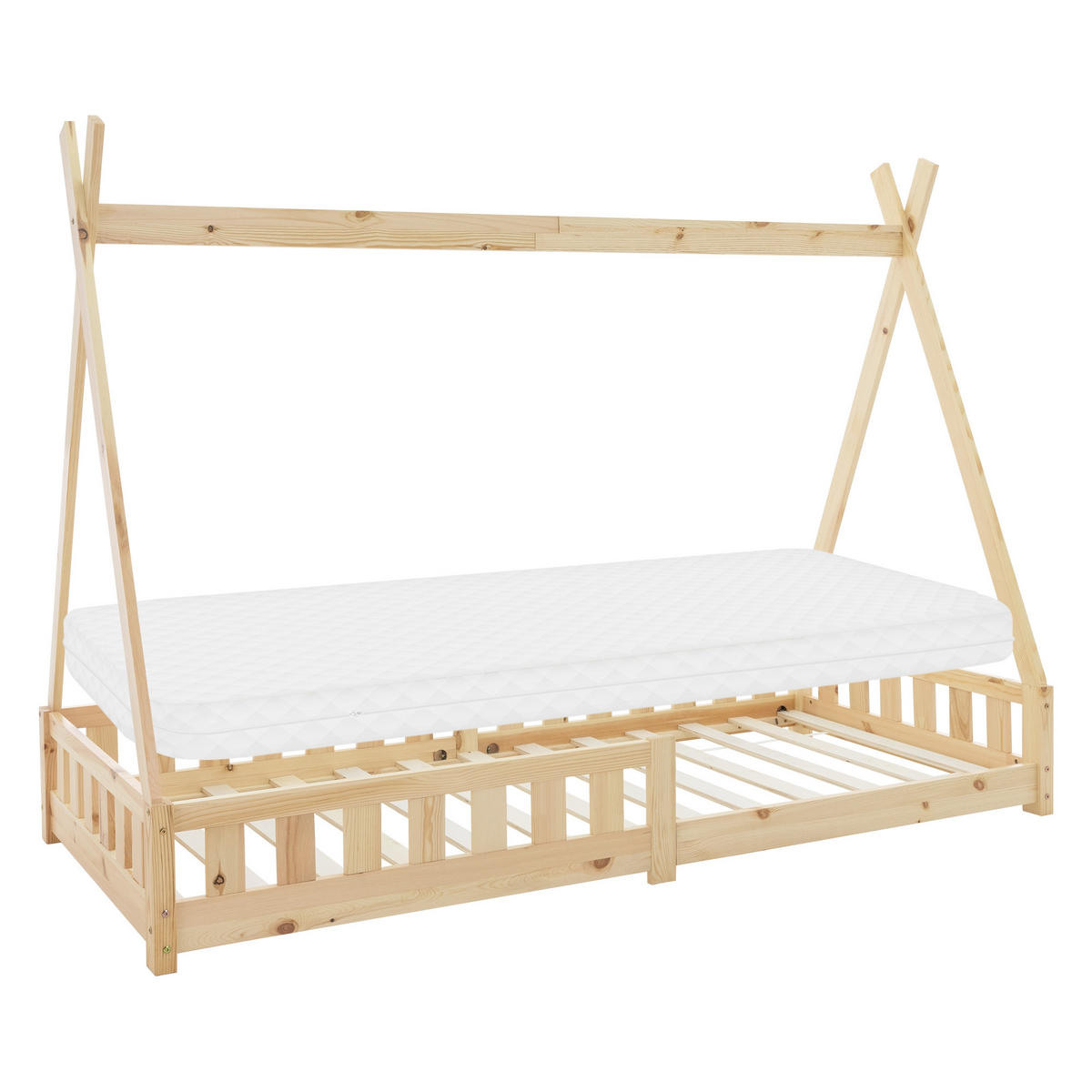 KINDERBETT Tipi mit Matratze 90x200 cm Natur - Naturfarben, Holz (90/200cm) - ML-DESIGN