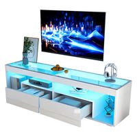 TV-SCHRANK Weiß mit gehärtetem Glas und dimmbarer LED-Beleuchtung 180 × 40 × 46 cm - Weiß, Holzwerkstoff (180/46/40cm) - Luhomfu