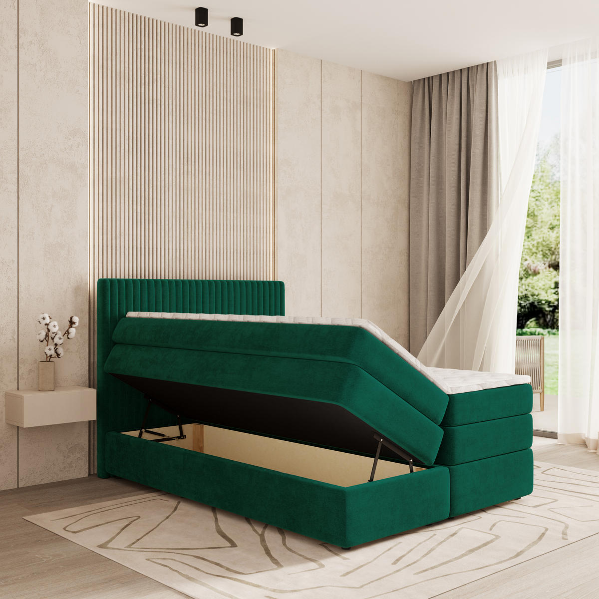 BOXSPRINGBETT FELBIO 180x200 cm mit Matratze und Topper - Grün - Grün, Holz (180/200cm) - MASSENO