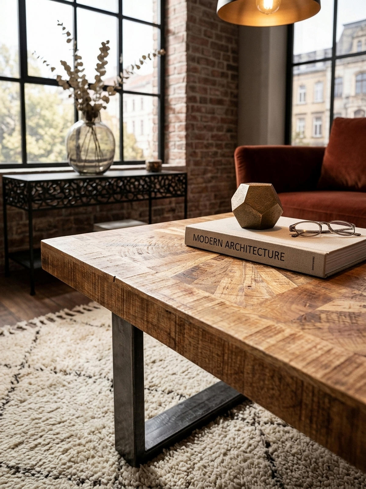 COUCHTISCH Mangoholz in Rustikalem Stil mit Metallbeinen, Maße 105x40x55 cm, Traglast 50 kg - Anthrazit/Braun, Holz/Metall (55/105/40cm) - KADIMA DESIGN