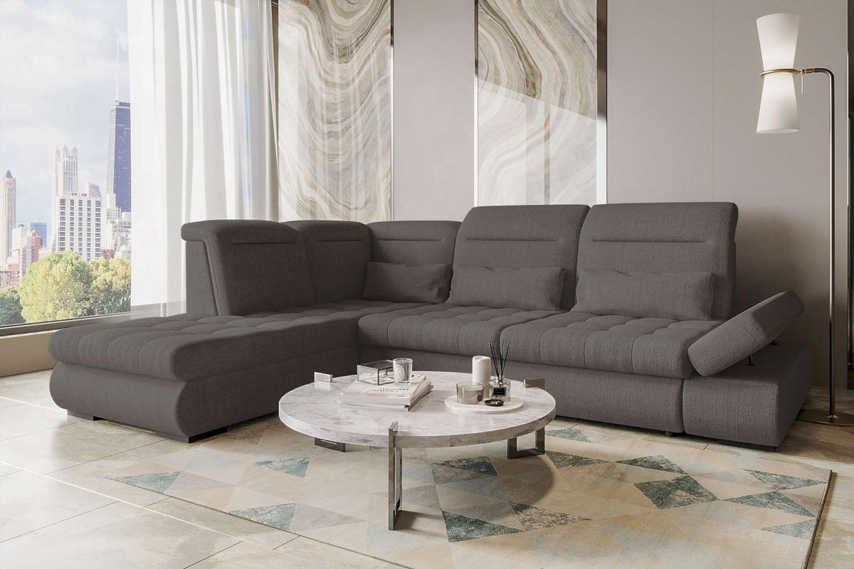 ECKSOFA Toscana Velours inkl. Schlaffunktion - Grau, Textil (227/279cm) - 99rooms
