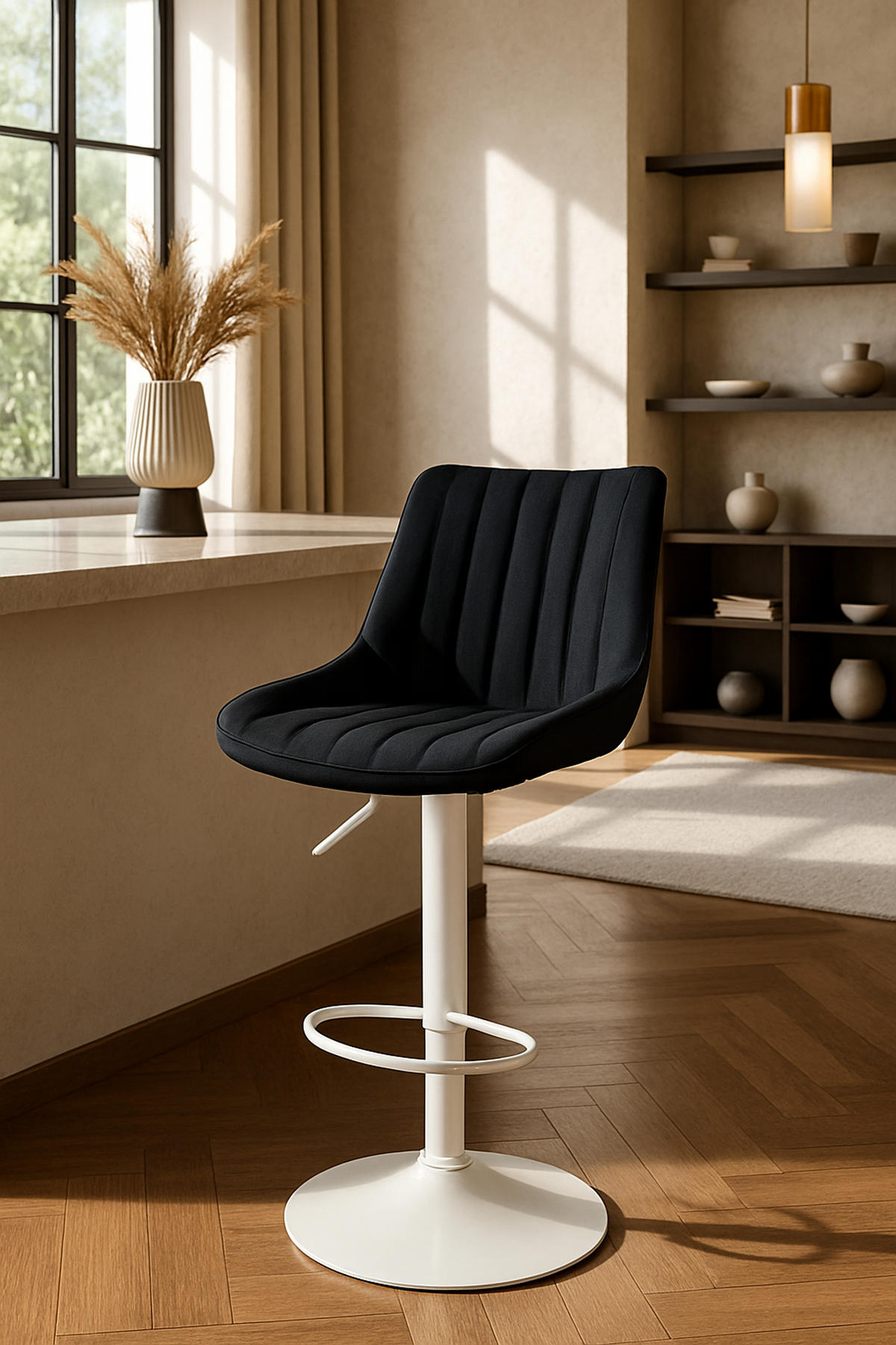 BARHOCKER Tolor Stoff weiß schwarz - Schwarz/Weiß, Textil/Metall (49.5/112/50cm) - TPFLiving