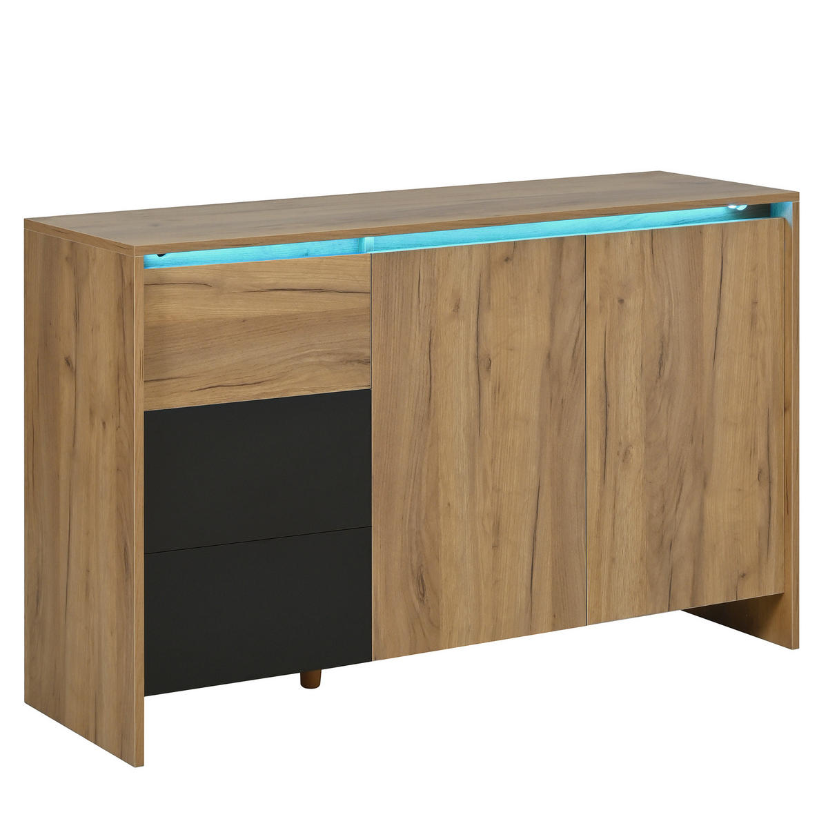 KOMODA, 105/76/40 cm, dřevodekor a černá, s LED osvětlením - černá, kompozitní dřevo (120/76/40cm) - BEAOK