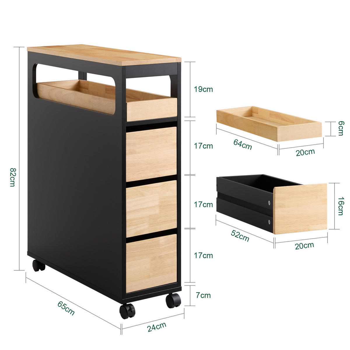 NISCHENWAGEN Schwarz - Schwarz, Holz/Holzwerkstoff (24/82/65cm) - SoBuy