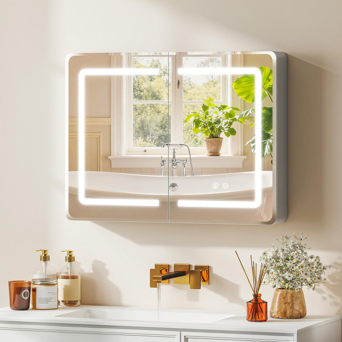BADEZIMMERSPIEGEL silberfarben - Silberfarben, Glas (80/60/13.5cm)