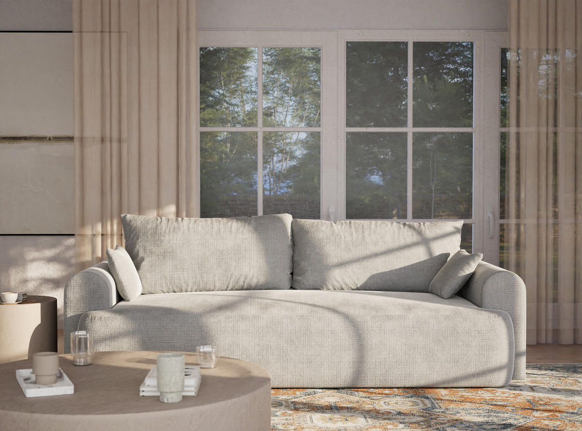 SOFA MIT SCHLAFFUNKTION Toluca Grau Chenille-Stoff - Schwarz/Grau, Holz/Holzwerkstoff (247/69/104cm) - Maison de Reve