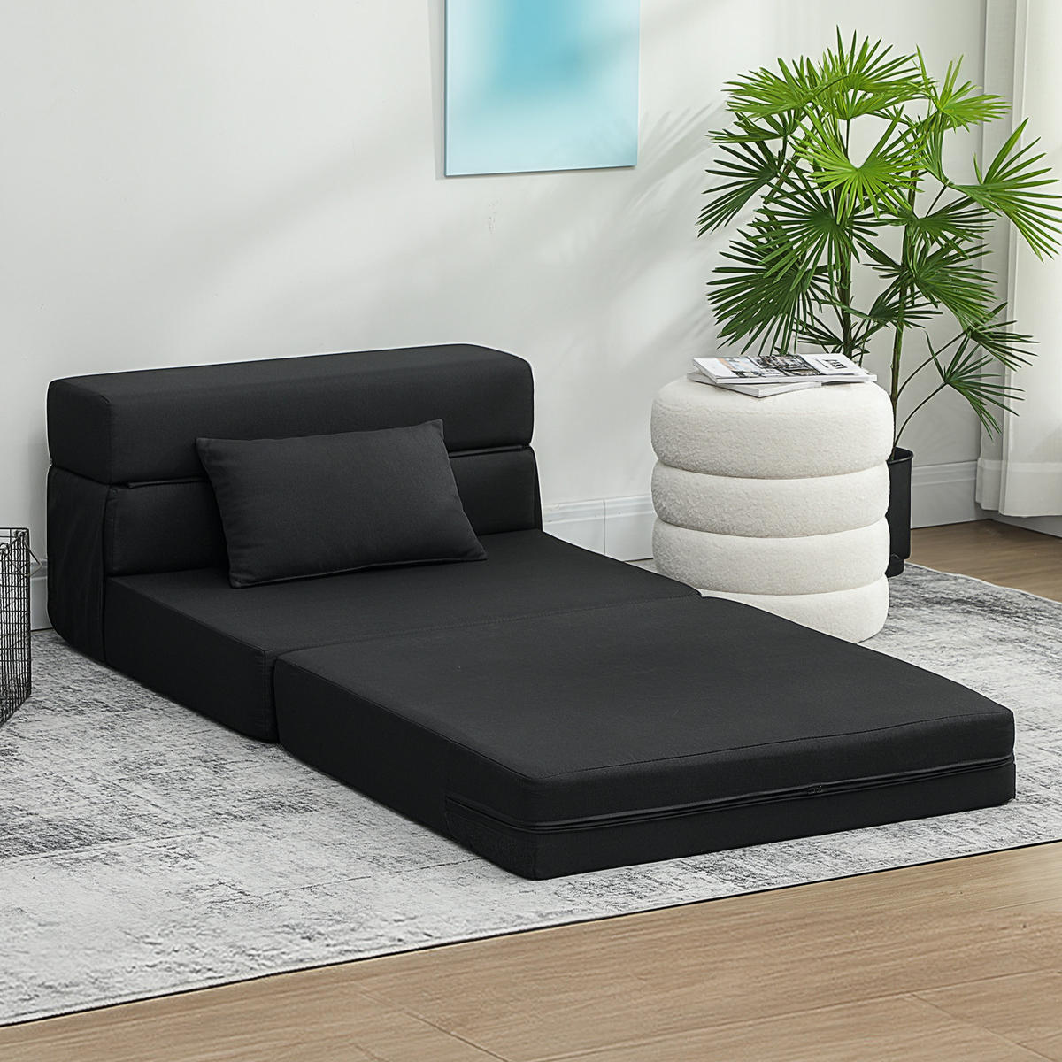 SCHLAFSESSEL DE-14638 klappbar mit Kissen Schwarz - Schwarz, Textil (80/15/210cm) - ComfortXL