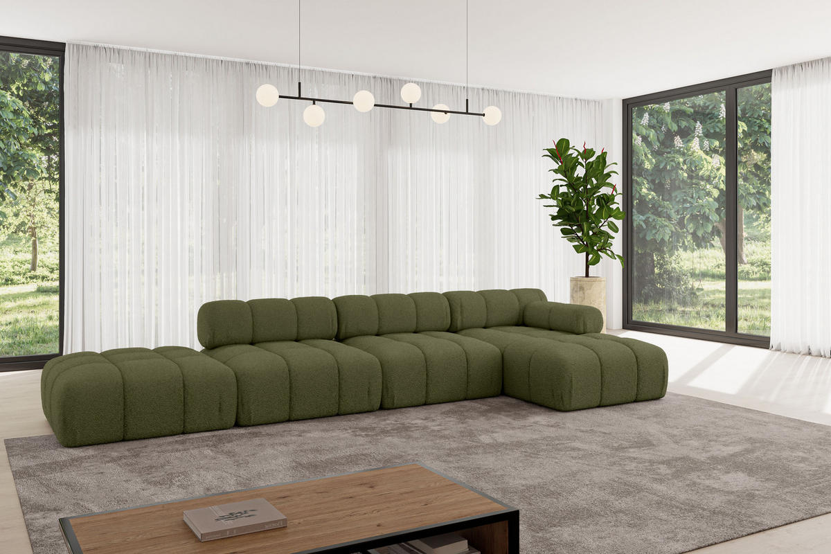 ECKSOFA modulares Sofa Lizur-L2 - 380x160x70 cm Grün Bouclé - Grün, Holzwerkstoff/Textil (380/160cm) - ALTDECOR