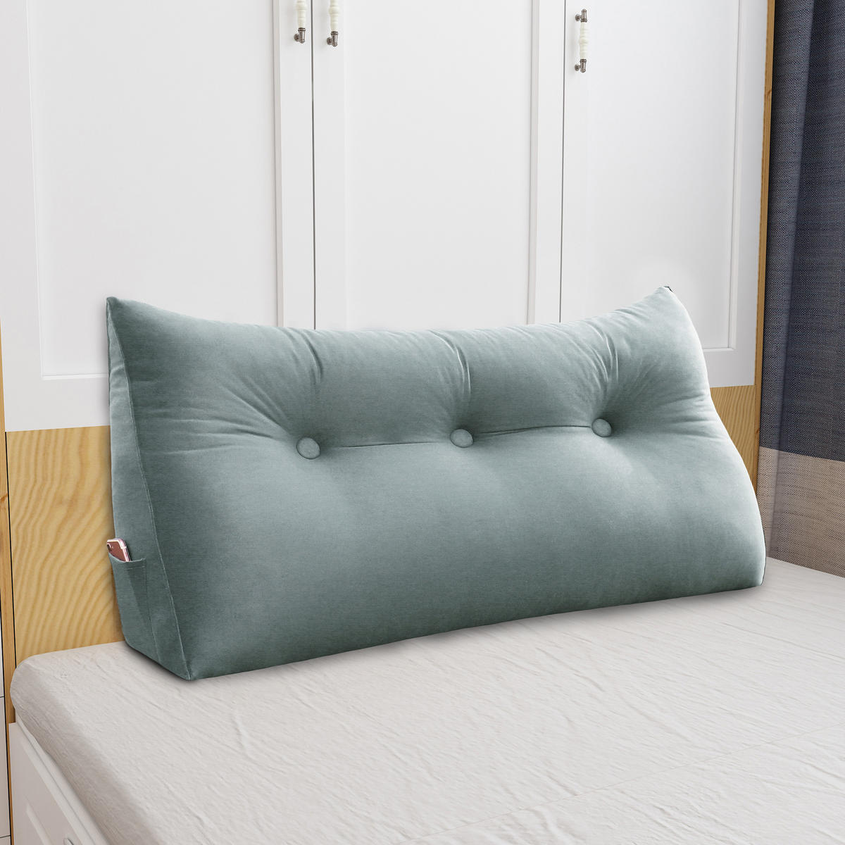 RÜCKENKISSEN für Bett Samt Grau 100 cm - Grau, Textil (50/100cm) - Vercart