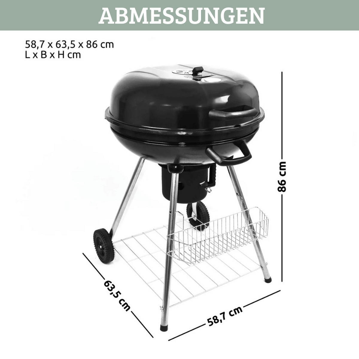 KUGELGRILL Holzkohle ENNO BBQ Grill Holzkohlegrill Schwarz - Schwarz, Metall (58.7/86/63.5cm) - DELUKE