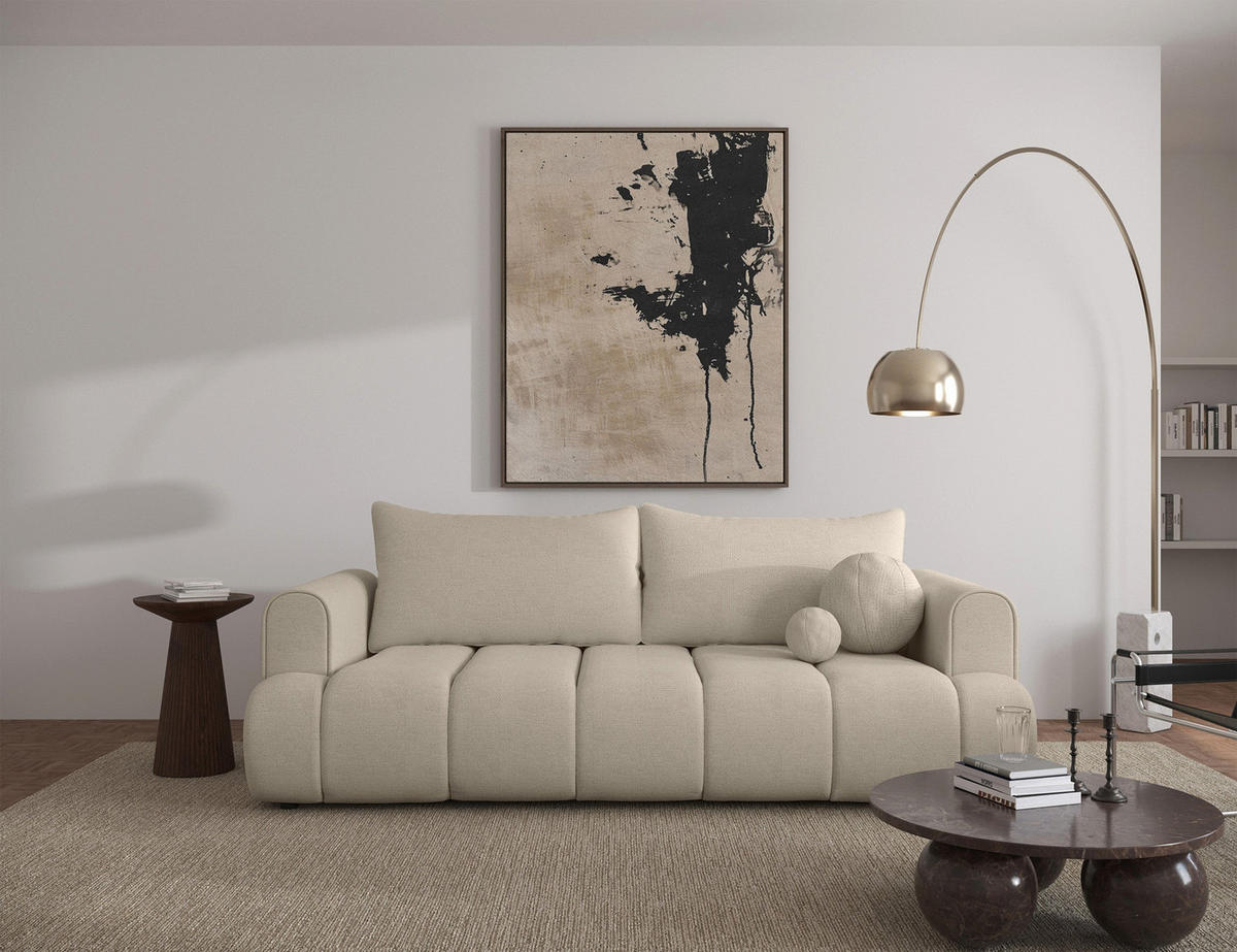 3-SITZER-SOFA Dandelino Hellbeige mit Schlaffunktion - Ecru/Schwarz, Kunststoff/Textil (250/90/112cm) - Selsey