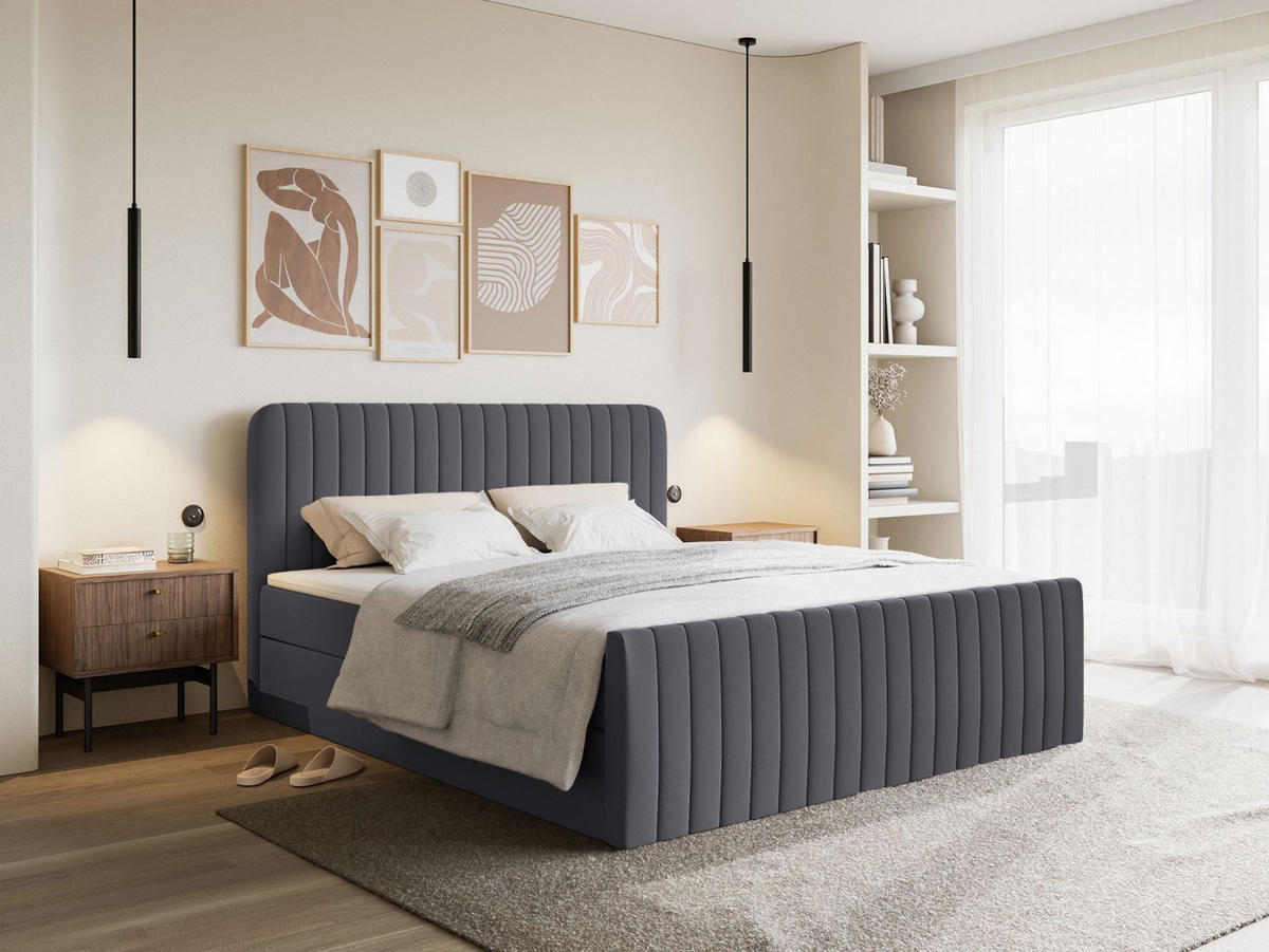 BOXBETT Saliano mit Topper und Chenille-Bezug Graphit, 140x200 cm - Graphitfarben, Kunststoff/Textil (140/200cm) - Selsey