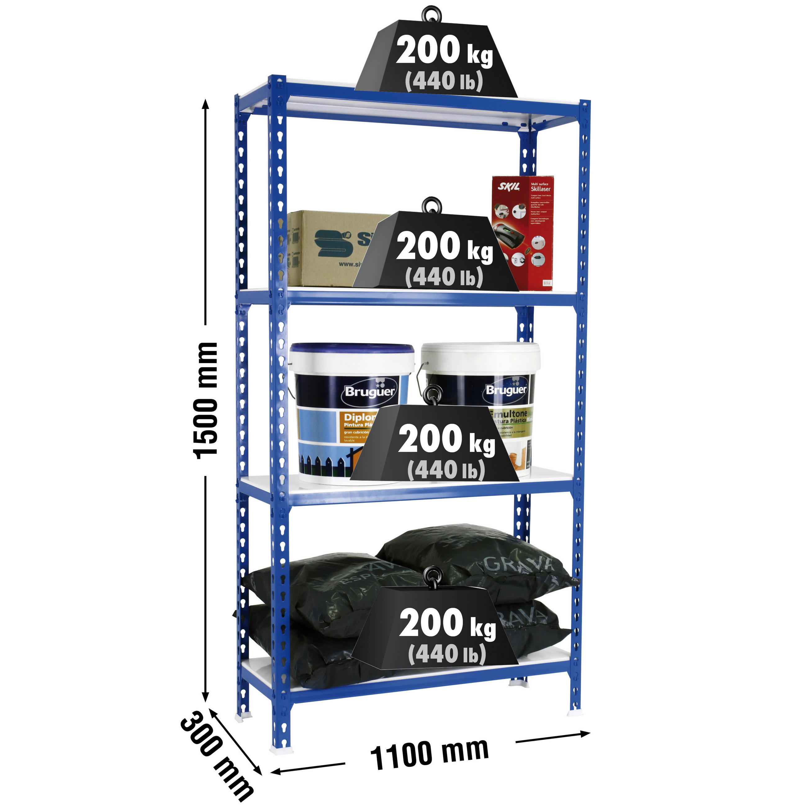 SCHWERLASTREGAL Mid Metal Shark HxBxT 150 x 110 x 30 cm Fachlast 200 kg Blau-Weiß - Blau, Metall (110/150/30cm) - PROREGAL