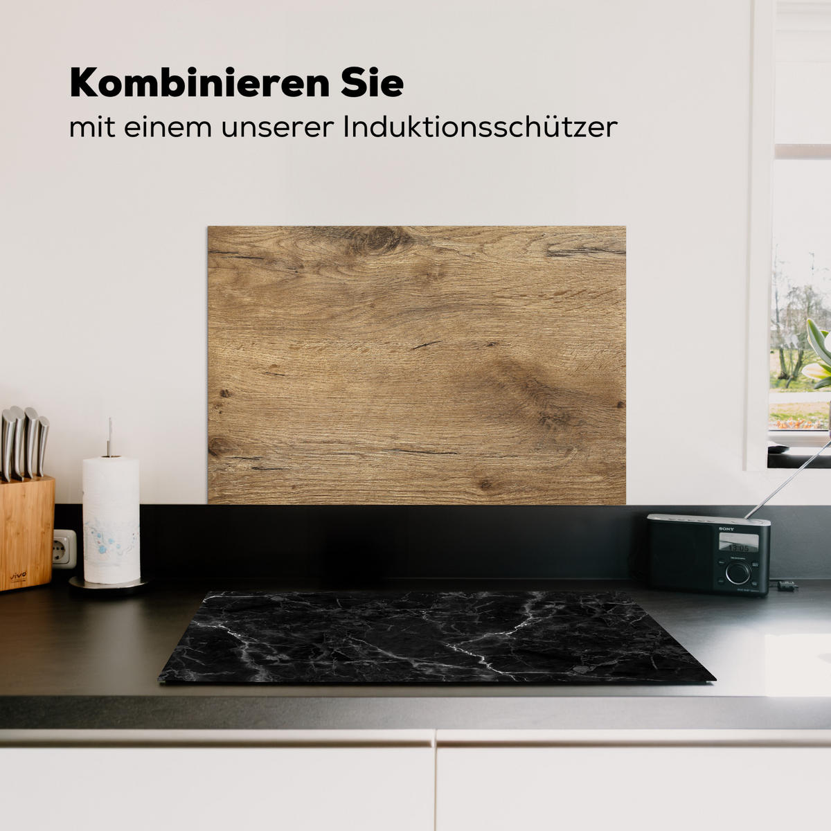SPRITZSCHUTZ KÜCHE Holz - Braun - Holzoptik 70x50 cm - Eichefarben, Metall (70/0.3/50cm) - MuchoWow