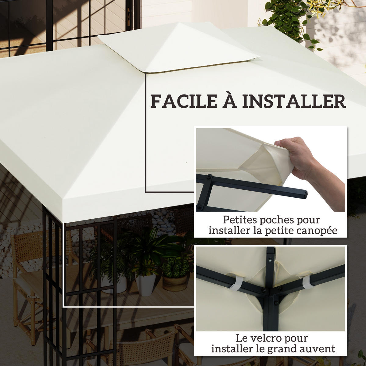 ERSATZDACH für Gartenpavillon DE-12560 3x3 m Creme - Creme, Textil (300/100/300cm) - ComfortXL