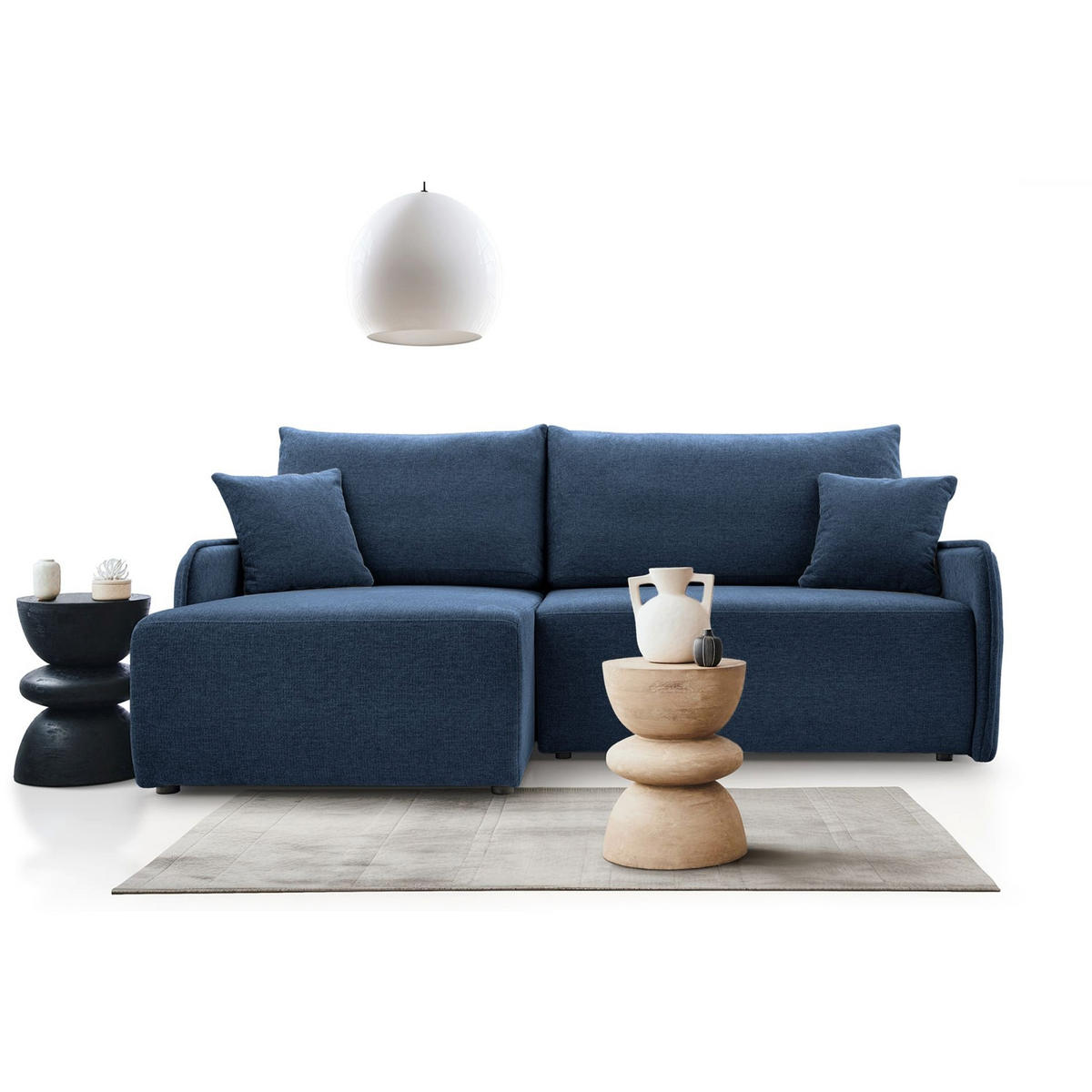 ECKSOFA Netarro, Marineblau Chenille, linksseitig - Schwarz/Dunkelblau, Kunststoff/Textil (198/147cm) - Selsey