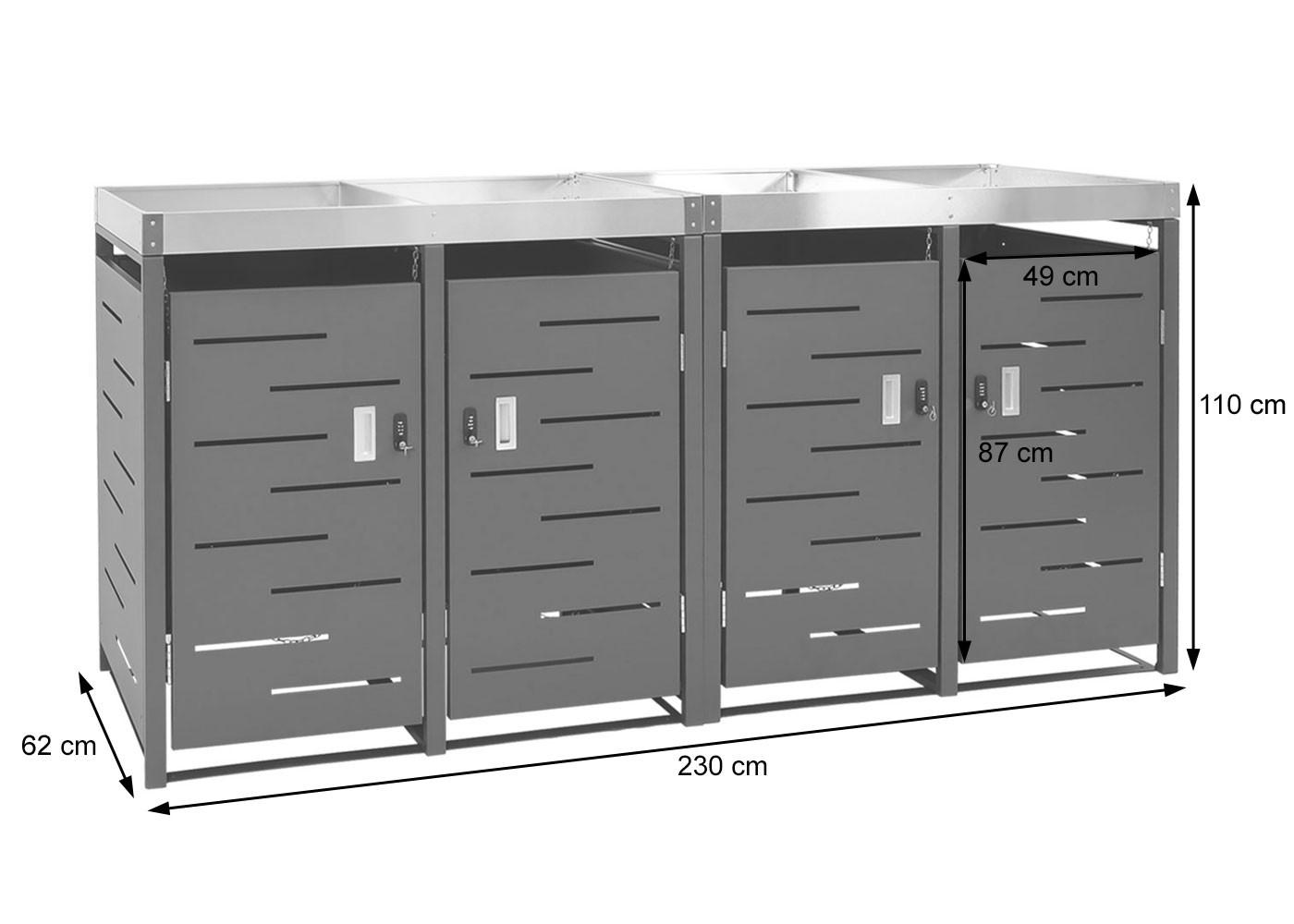 4ER-MÜLLTONNENVERKLEIDUNG H40B rechteckig Anthrazit - Anthrazit, Metall (230/110/62cm) - MCW