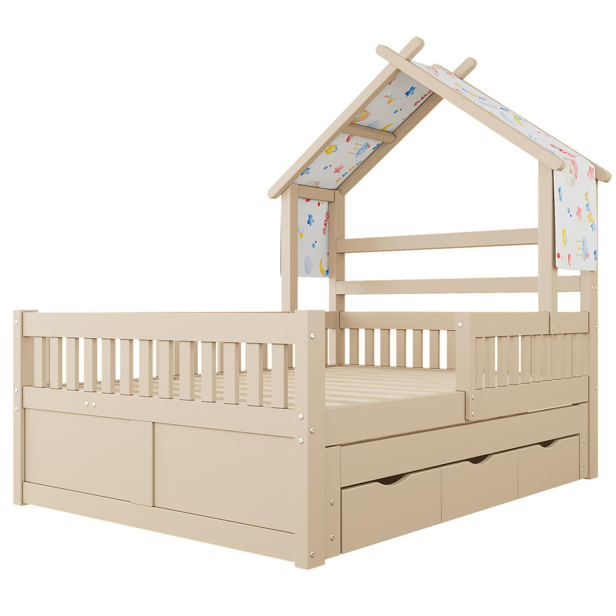 HAUSBETT 140 x 200 cm mit Ausziehbett, Cream - Creme, Holz (140/200cm) - KOMHTOM