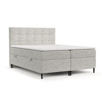 BOXBETT Urbaneo Hellgrau 180/200 cm mit Taschenmatratze und Topper - Hellgrau/Schwarz, Holz/Holzwerkstoff (180/200cm) - Maison de Reve
