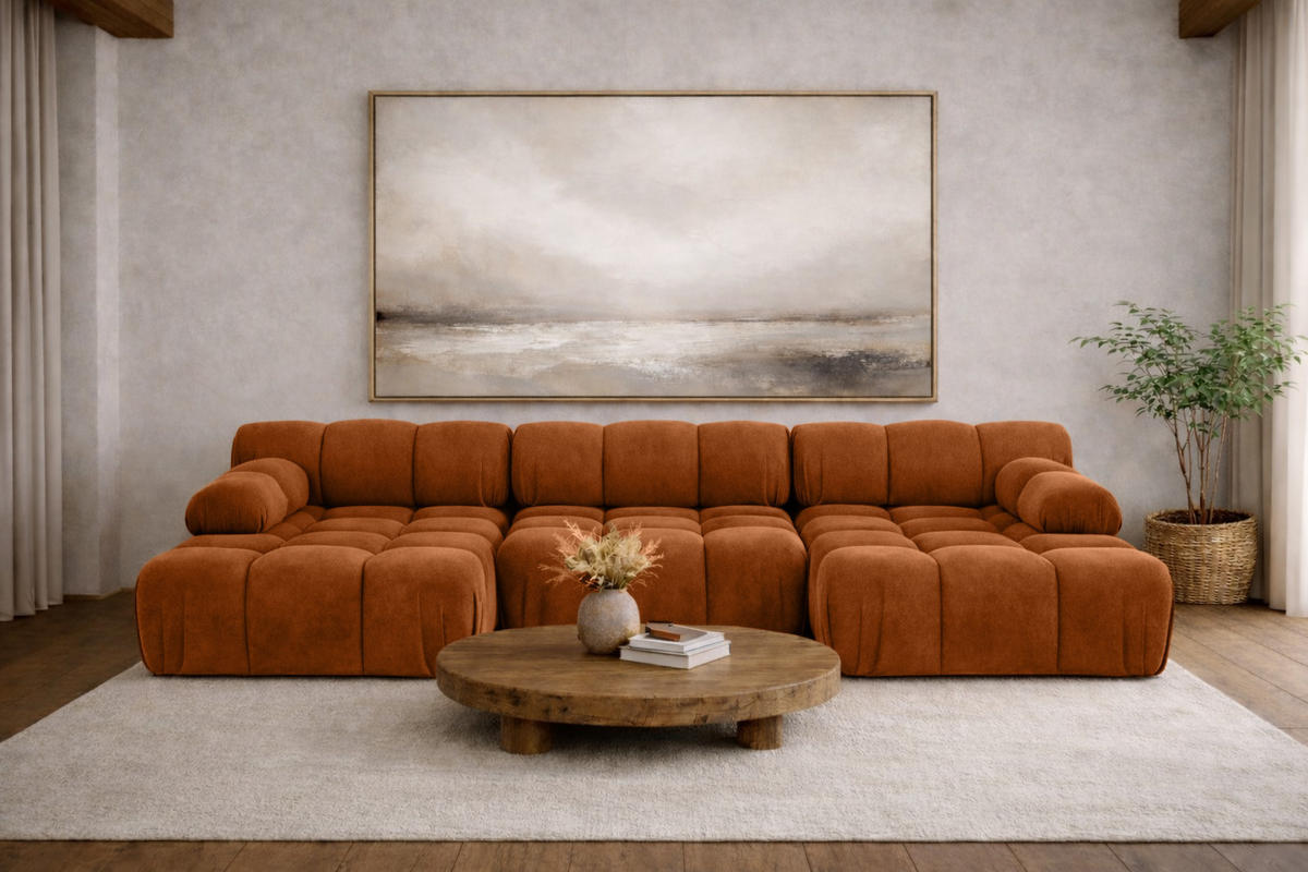 ECKSOFA U-Form, Stoff Velours Salvador, Braun, Selia U - Braun, Holz (285/70/160cm) - Kaiser Möbel