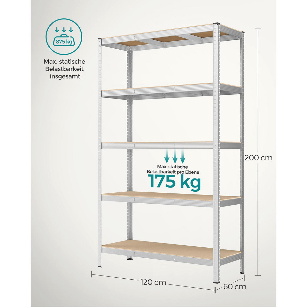 SCHWERLASTREGAL Istanbul 2er-Set - Silberfarben, Holzwerkstoff (120/200/60cm) - Hansiro
