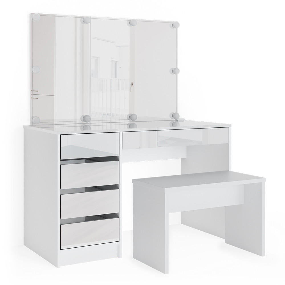 SCHMINKTISCH Sherry Weiß 120 cm mit LED Beleuchtung und Bank - Weiß, Holzwerkstoff (55/75/120cm) - Vicco
