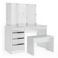 SCHMINKTISCH Sherry Weiß 120 cm mit LED Beleuchtung und Bank - Weiß, Holzwerkstoff (55/75/120cm) - Vicco
