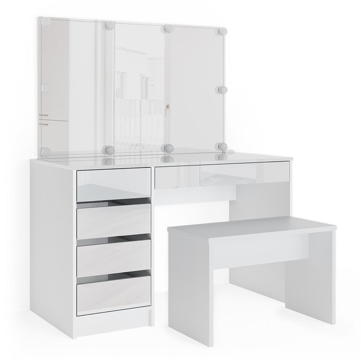 SCHMINKTISCH Sherry Weiß 120 cm mit LED Beleuchtung und Bank - Weiß, Holzwerkstoff (55/75/120cm) - Vicco