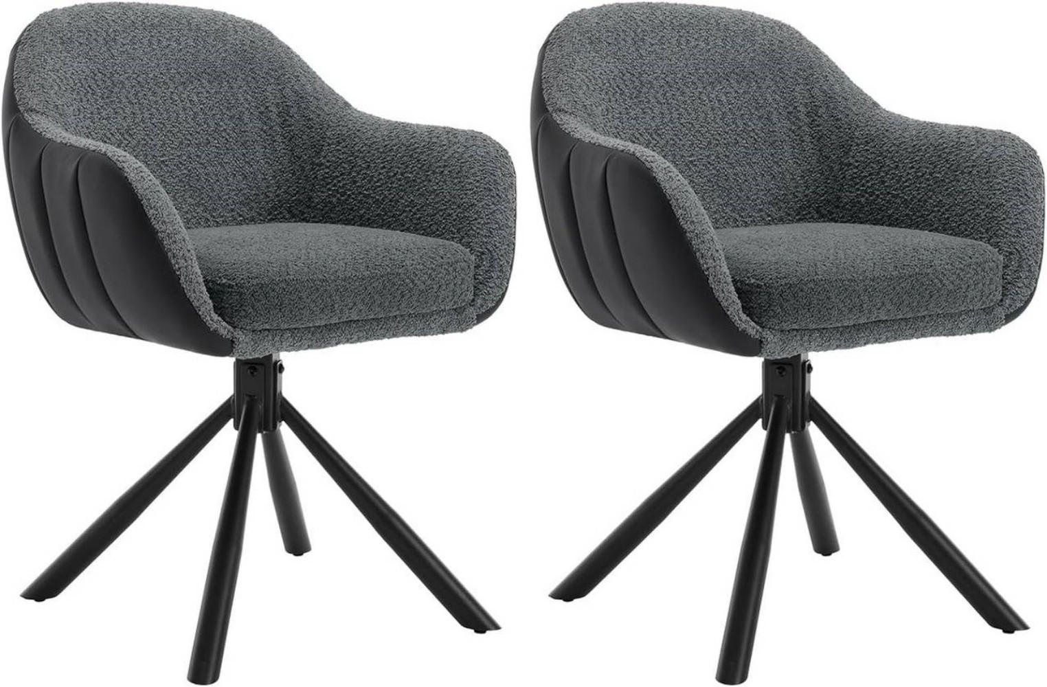 ESSZIMMERSTUHL 2er Set, drehbar, Chenille, Dunkelgrau - Dunkelgrau/Schwarz, Textil/Metall (57.5/78/60.5cm) - Woltu