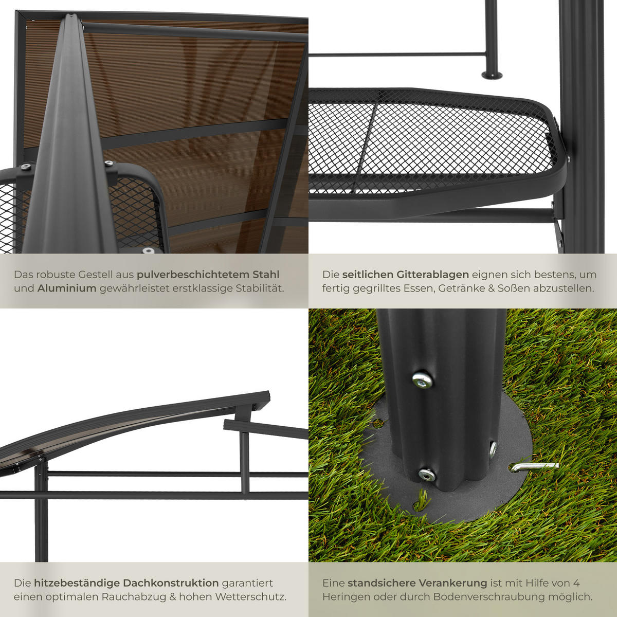 GRILLPAVILLON Asado,240 x 150 x 234 cm,grau - Grau, Metall (150/234/240cm) - tectake