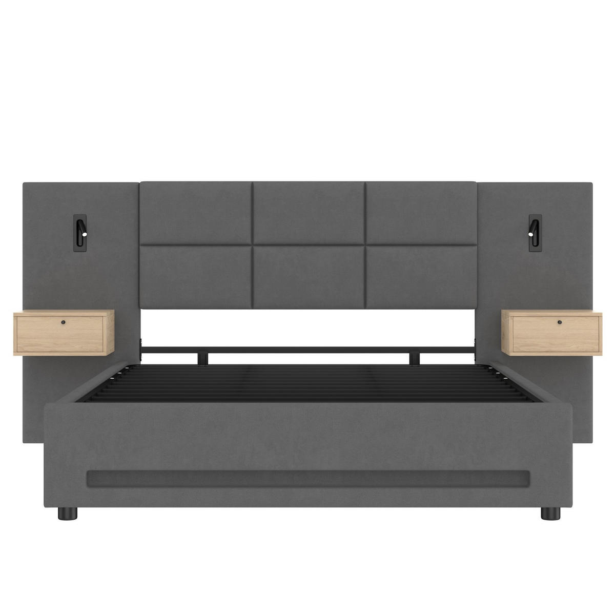 POLSTERBETT 180/200 cm in Dunkelgrau Samt mit Bettkasten, LED, USB-C und Schubladen - Dunkelgrau, Holzwerkstoff/Textil (180/200cm) - CHICFURN