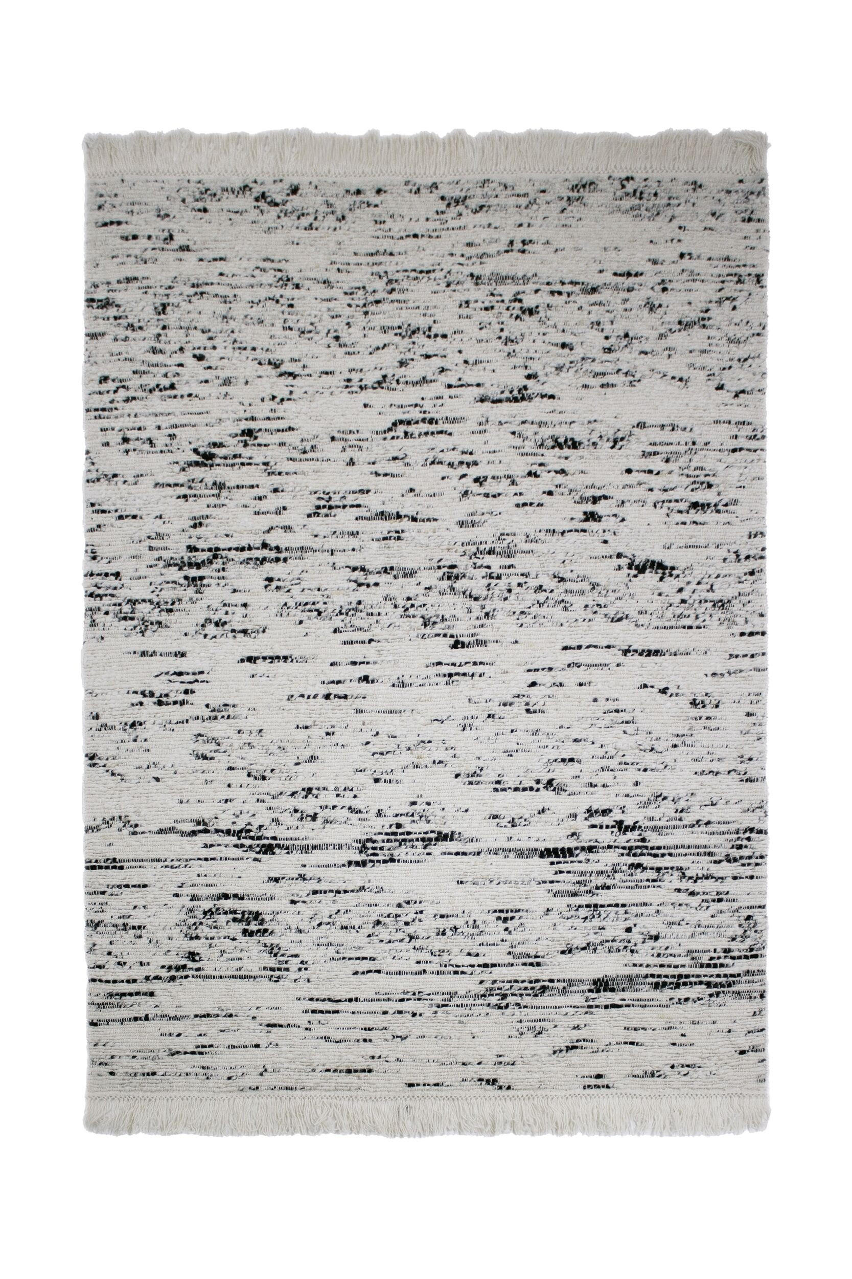 TEPPICH aus Wolle handgewebt mit Fransen TIREE in Schwarz, gestreift, 140 x 200 cm - Schwarz, Textil (200/140cm) - KADIMA DESIGN