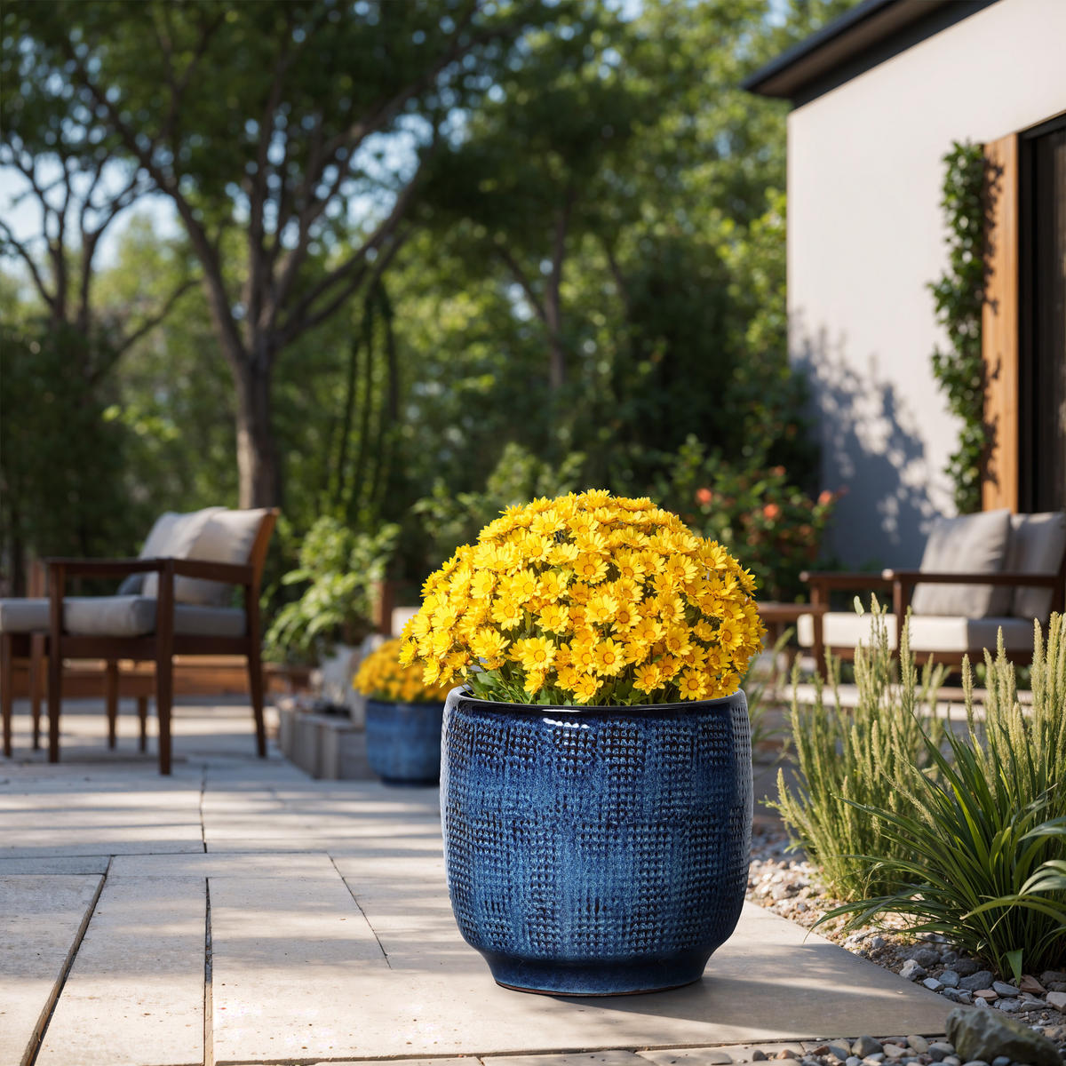 KERAMIK Blumentopf Groß, Round Übertöpfe Blau Ø30xH28 cm - Blau, Keramik (28cm) - Hometopia