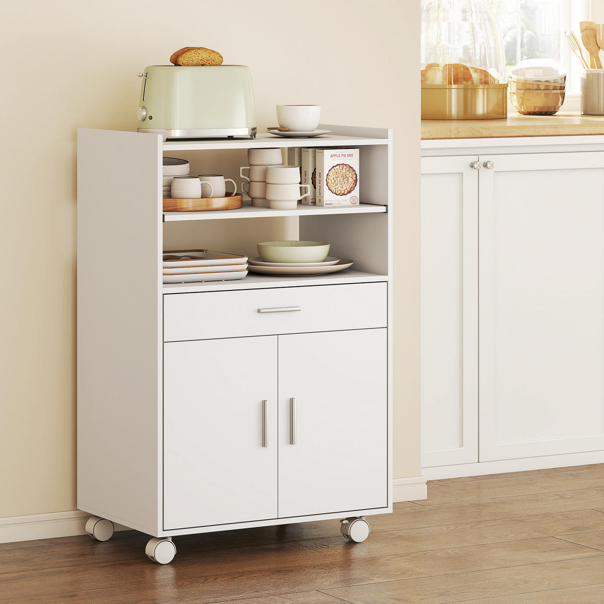 MIKROWELLENROLLWAGEN DE-11199 Schublade Weiß - Weiß, Holzwerkstoff (40/92/59cm) - ComfortXL