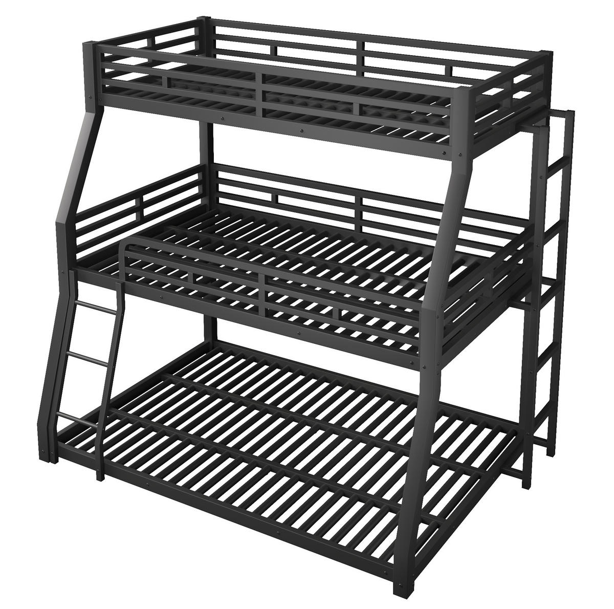 DREIFACH-ETAGENBETT aus Metall 90x200, 120x200 und 140x200 cm Schwarz mit 2 Leitern - Schwarz, Metall (90/200cm) - Modfu