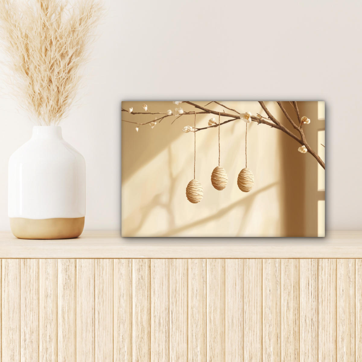 LEINWANDBILD Beige - Osterkuchen - Eier Deko Schlafzimmer 30x20 cm - Beige, Textil (30/20cm) - MuchoWow