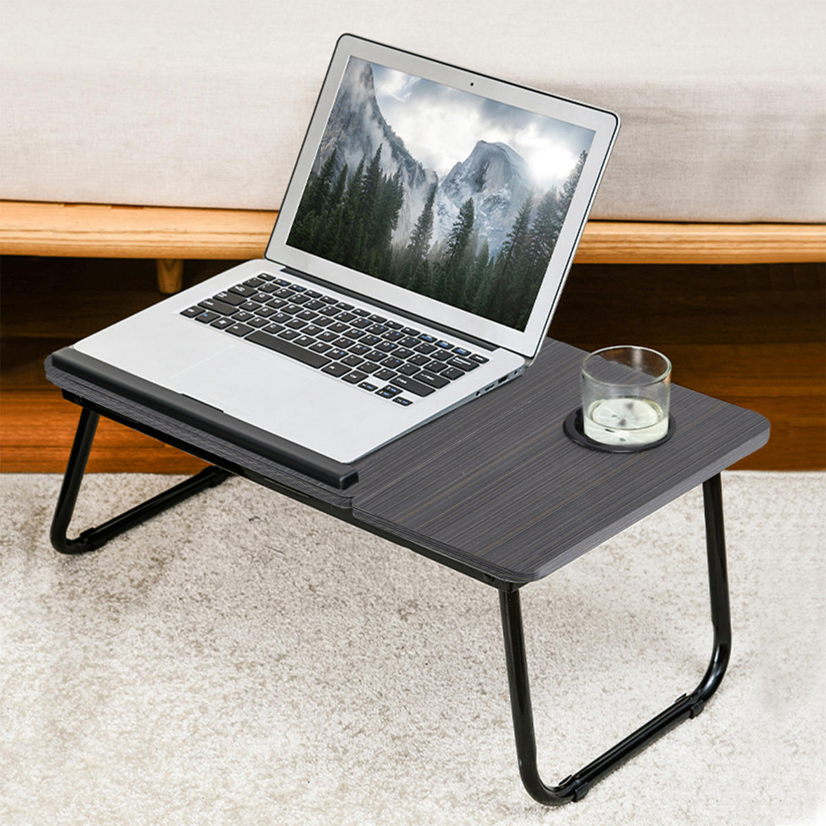 LAPTOPTISCH 56/32.5/24 cm Neigungsverstellung Klappbar Getränkehalte MDF Metall Schwarzr - Schwarz, Holzwerkstoff/Metall (32.5/56/24cm) - Livingandhome