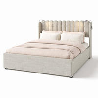 POLSTERBETT 140/200 cm in Natur mit Bettkasten, Leselicht und USB aus Leinen - Naturfarben, Holzwerkstoff/Textil (140/200cm) - CHICFURN