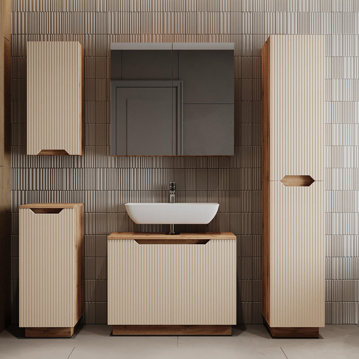 WASCHBECKENUNTERSCHRANK Lotta Eiche/Kaschmir gestreift 79.6 x 62.1 cm mit 2 Türen - Kaschmir/Eichefarben, Holzwerkstoff (79.6/62.1/32cm) - Vicco