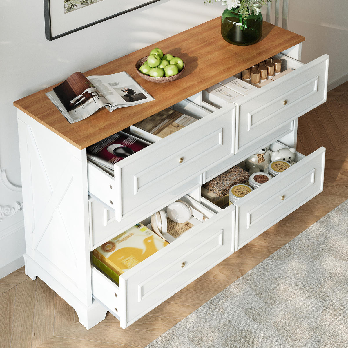 SIDEBOARD 120x40x76 6 Schubladen Minimalistisches Design - Weiß, Holzwerkstoff (40/76/120cm) - FLIEKS