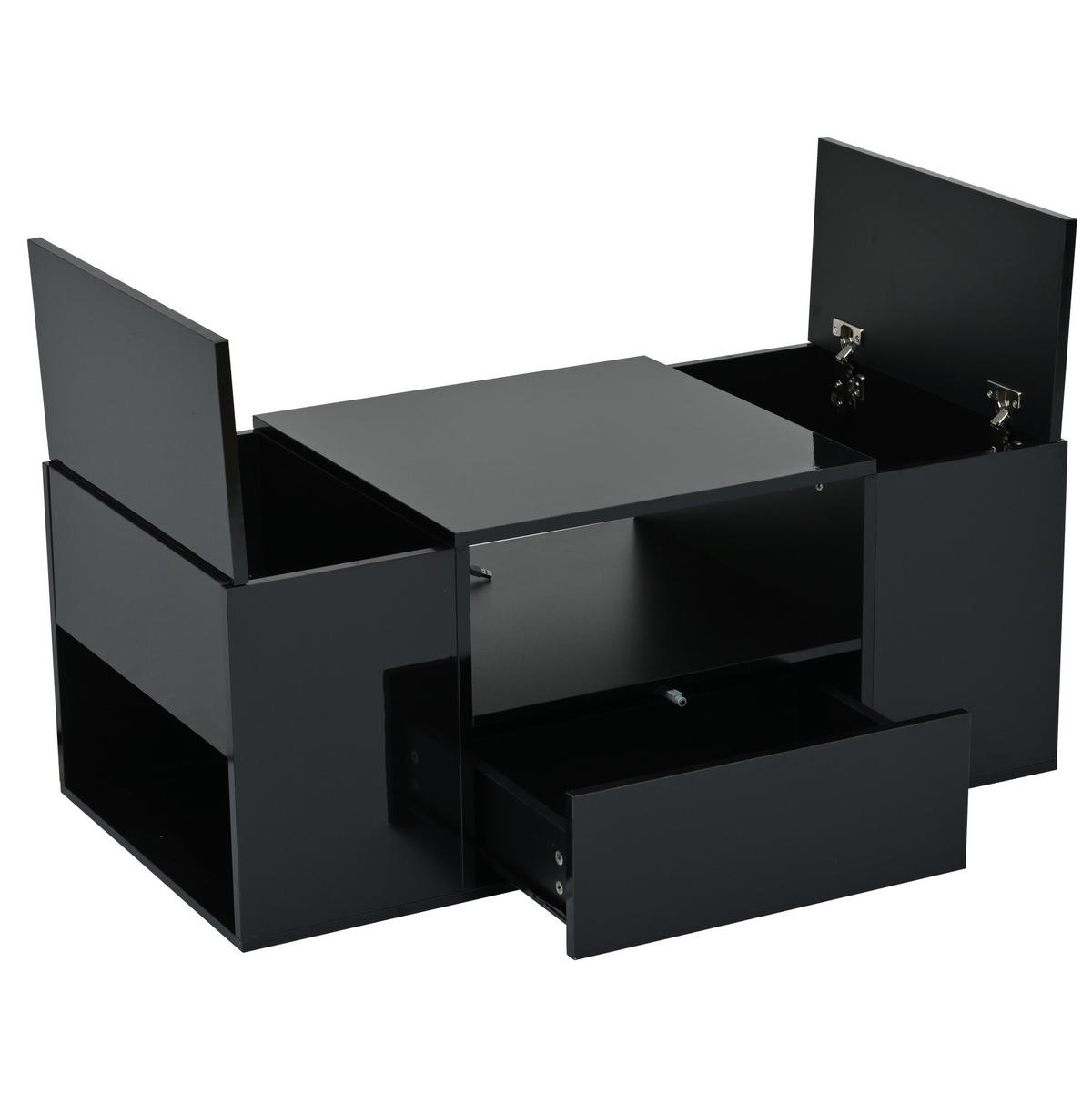 COUCHTISCH 100/50/40 cm mit LED-Beleuchtung, 1 Schublade und 6 Stauraumfächern, Hochglanz Schwarz - Schwarz, Holzwerkstoff (100/50/40cm) - Modfu